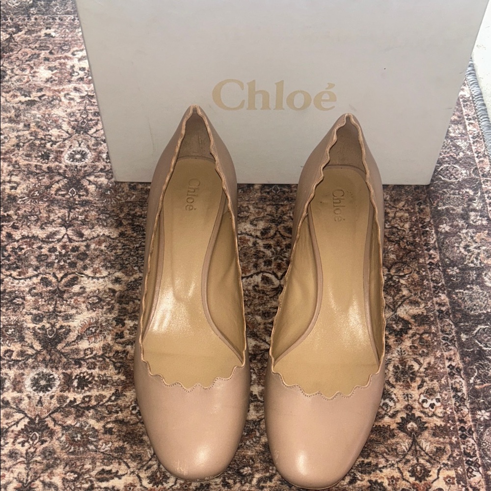 Chloe Nude Scalloped Leather Heels